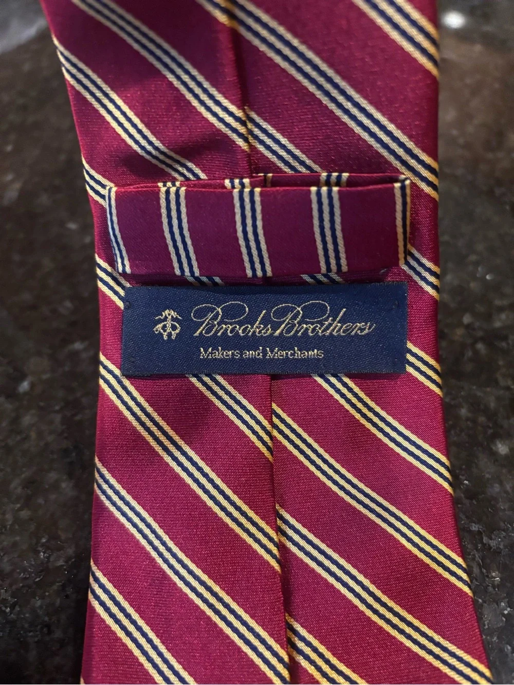 Brooks Brothers Red Striped Silk Tie with Yellow and Navy Accents